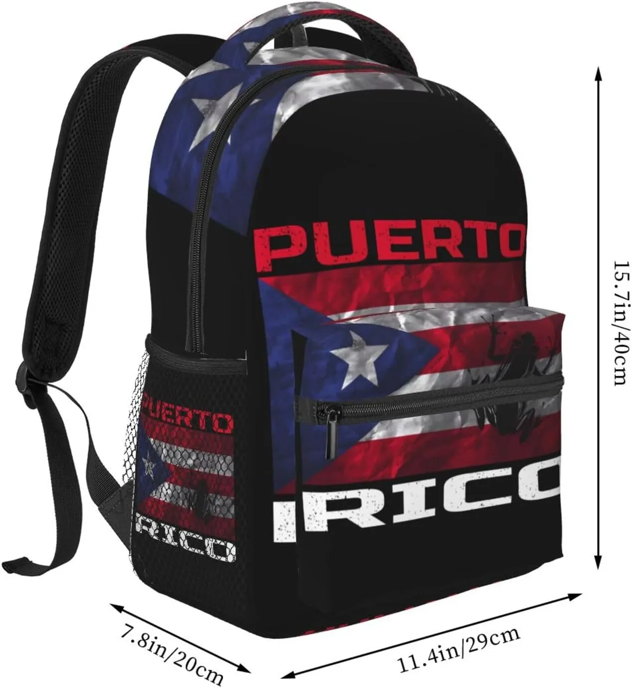Puerto Rico Flag Love Boricuas And Frogs Backpack Casual Pack Bag Laptop Backpack With Side Pocket Front Zipper Pocket Bookpack Travel Daypack Picnic Rucksack