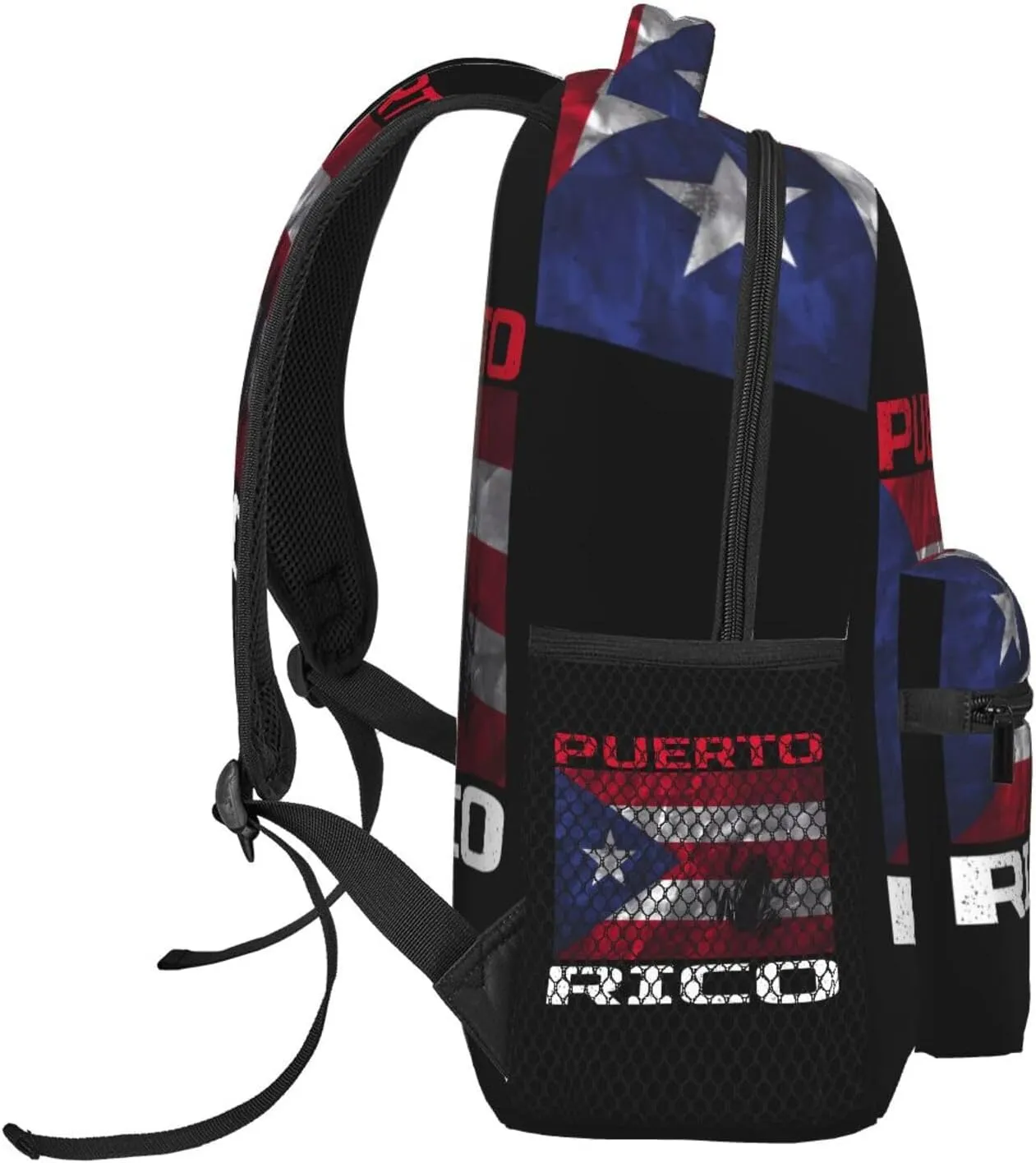 Puerto Rico Flag Love Boricuas And Frogs Backpack Casual Pack Bag Laptop Backpack With Side Pocket Front Zipper Pocket Bookpack Travel Daypack Picnic Rucksack