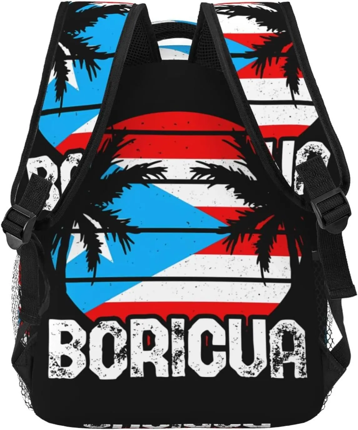 Puerto Rico Flag Proud Boricua Backpack Casual Pack Bag Laptop Backpack With Side Pocket Front Zipper Pocket Bookpack Travel Daypack Picnic Rucksack