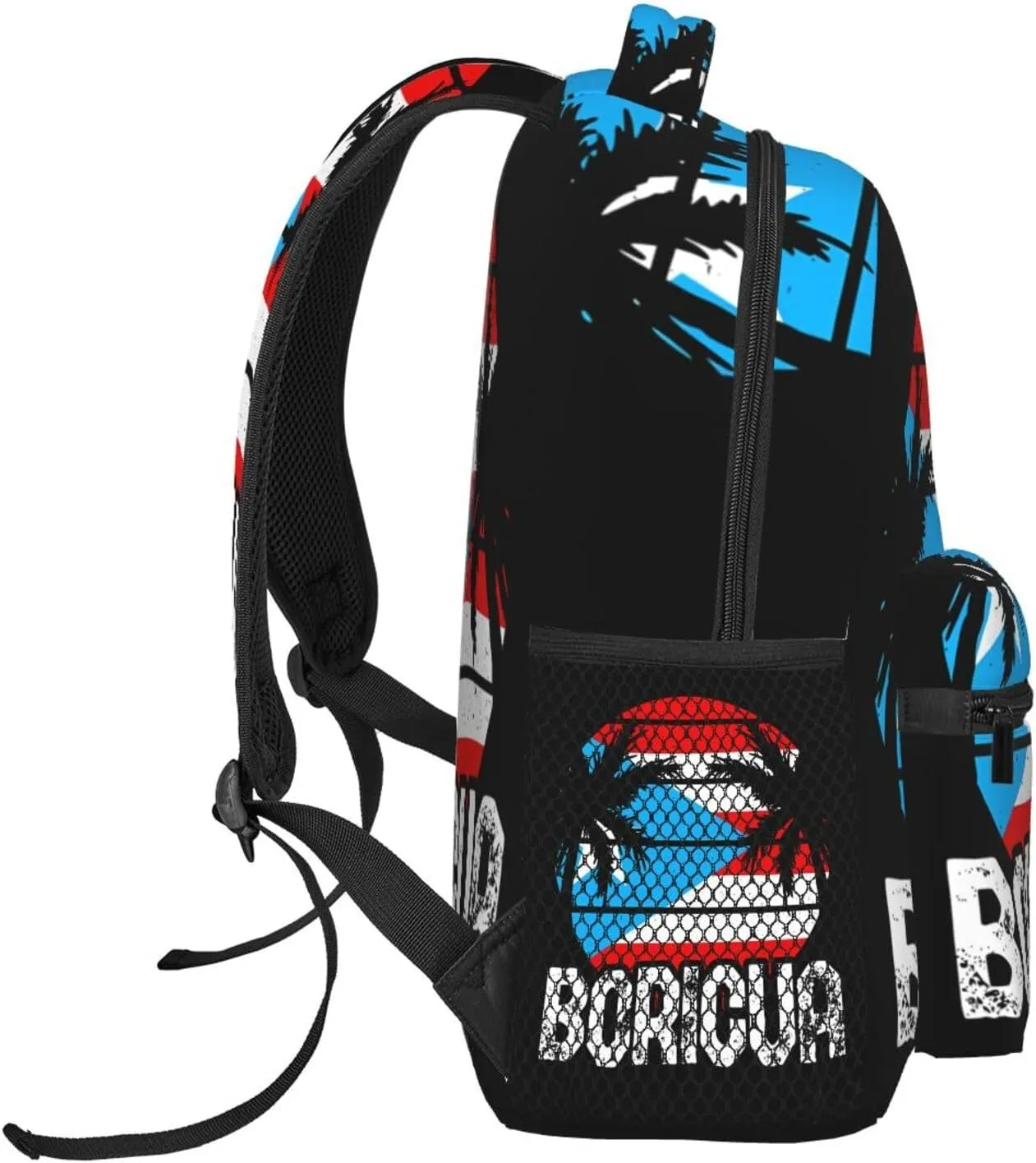 Puerto Rico Flag Proud Boricua Backpack Casual Pack Bag Laptop Backpack With Side Pocket Front Zipper Pocket Bookpack Travel Daypack Picnic Rucksack