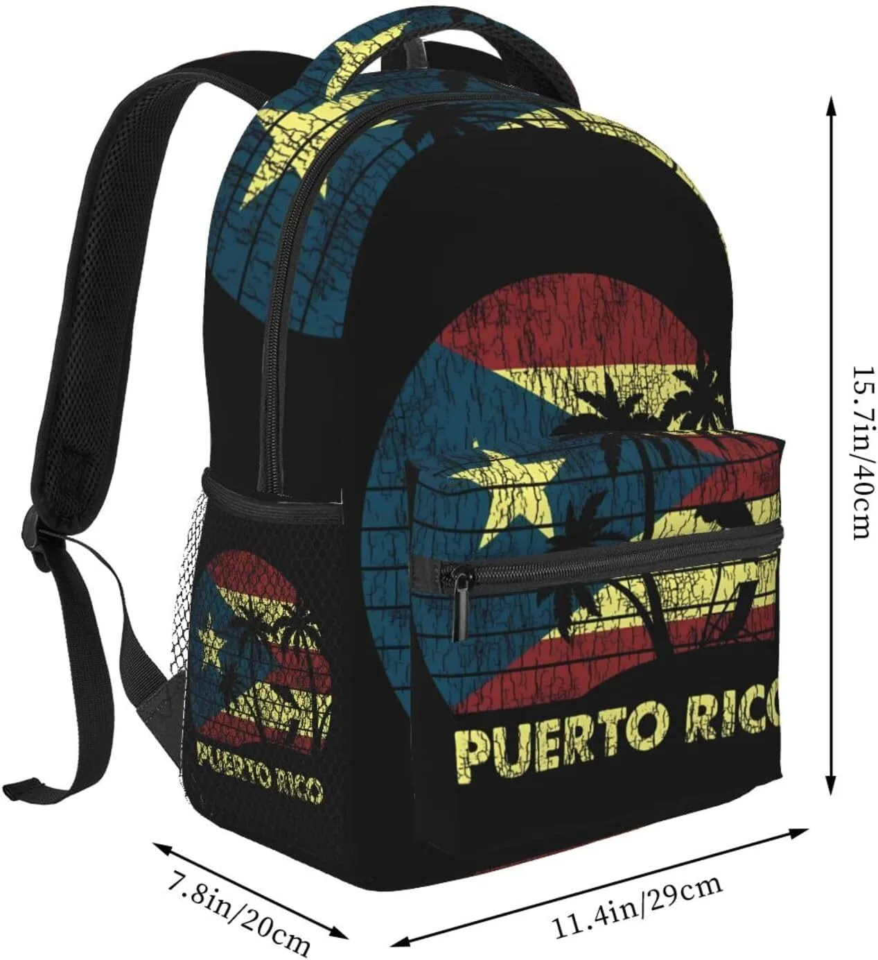 Puerto Rico Palm Trees Boricua Pride Backpack Casual Pack Bag Laptop Backpack With Side Pocket Front Zipper Pocket Bookpack Travel Daypack Picnic Rucksack