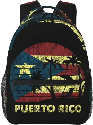 Puerto Rico Palm Trees Boricua Pride Backpack Casual Pack Bag Laptop Backpack With Side Pocket Front Zipper Pocket Bookpack Travel Daypack Picnic Rucksack