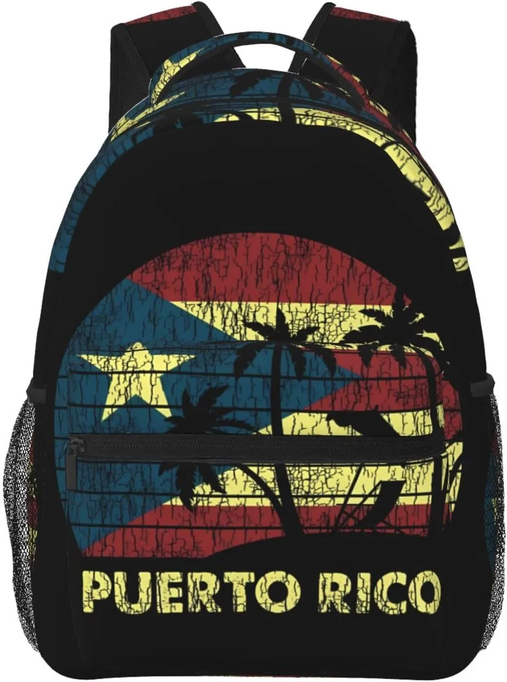 Puerto Rico Palm Trees Boricua Pride Backpack Casual Pack Bag Laptop Backpack With Side Pocket Front Zipper Pocket Bookpack Travel Daypack Picnic Rucksack