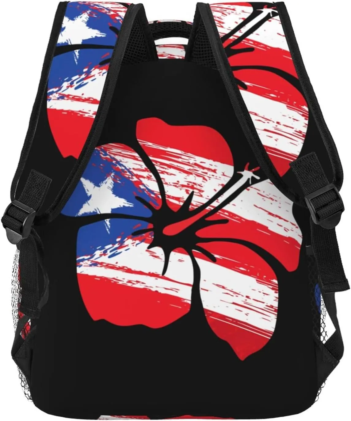 Puerto Rico Pride Flag Hibiscus Flower Boricua Backpack Casual Pack Bag Laptop Backpack With Side Pocket Front Zipper Pocket Bookpack Travel Daypack Picnic Rucksack