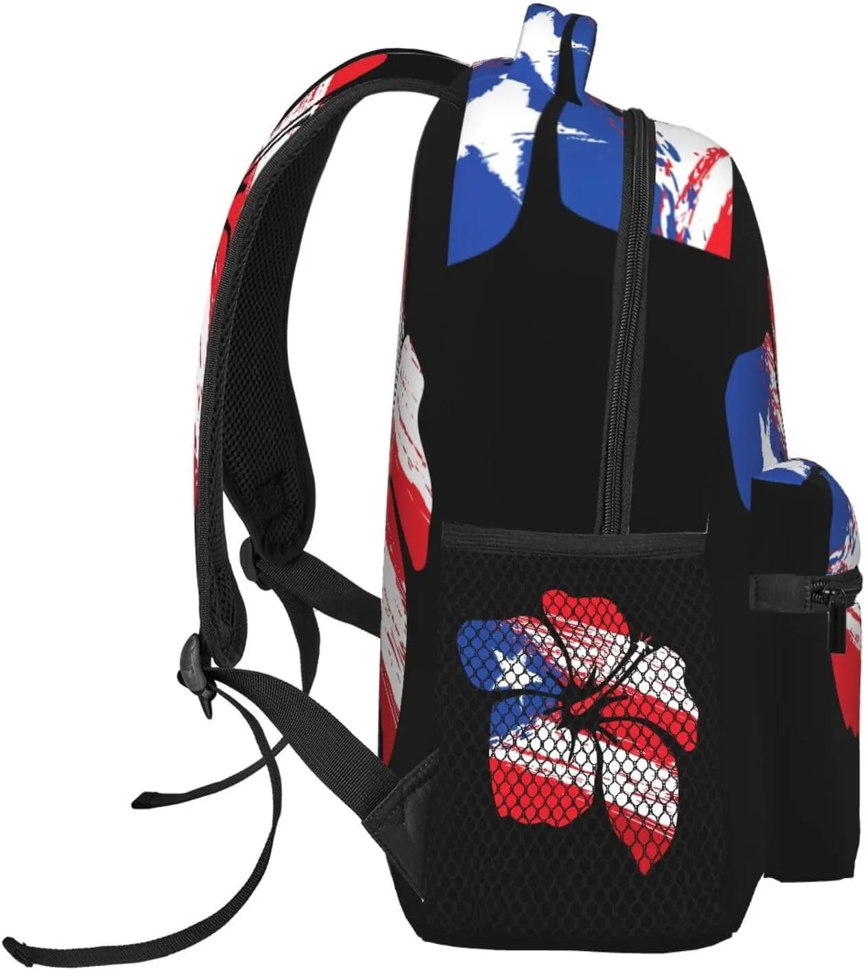 Puerto Rico Pride Flag Hibiscus Flower Boricua Backpack Casual Pack Bag Laptop Backpack With Side Pocket Front Zipper Pocket Bookpack Travel Daypack Picnic Rucksack