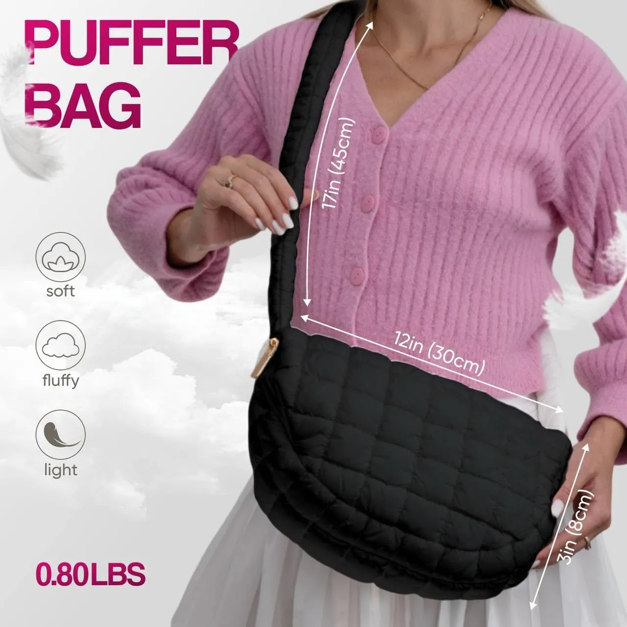 Puffer Tote Bag Shoulder Bag for Women Crossbody Nylon Quilted Puff Tote Bag Hobo Handbag Lightweight