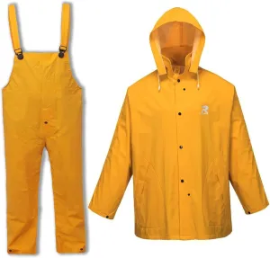 RainRider Commercial Rain Suit for Men Hi-Vis Leathercraft Heavy Duty Rain Wear Waterproof Jacket with Bib Pants Overall
