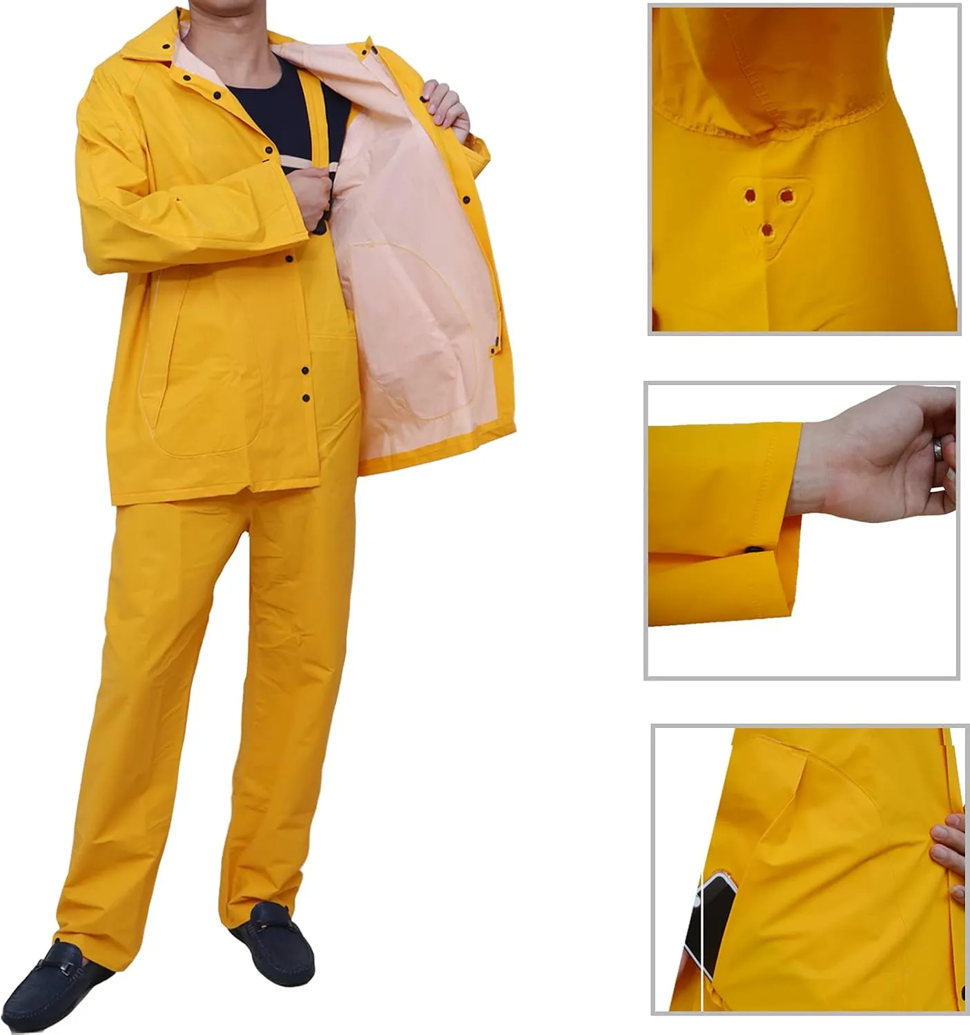 RainRider Commercial Rain Suit for Men Hi-Vis Leathercraft Heavy Duty Rain Wear Waterproof Jacket with Bib Pants Overall
