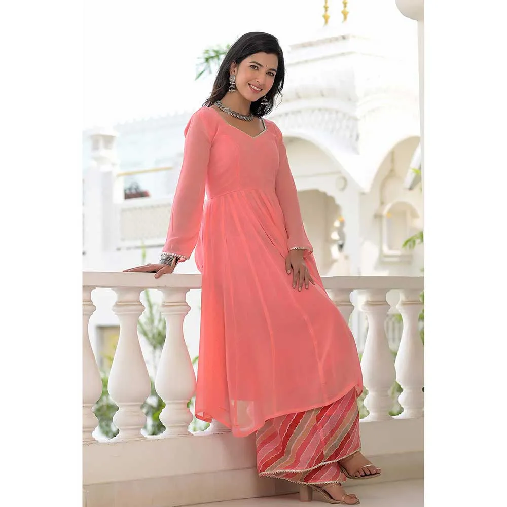 Rangpur Peach Anarkali Palazzo Dupatta - Set of 3