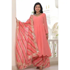 Rangpur Peach Anarkali Palazzo Dupatta - Set of 3
