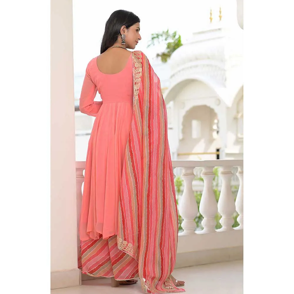 Rangpur Peach Anarkali Palazzo Dupatta - Set of 3