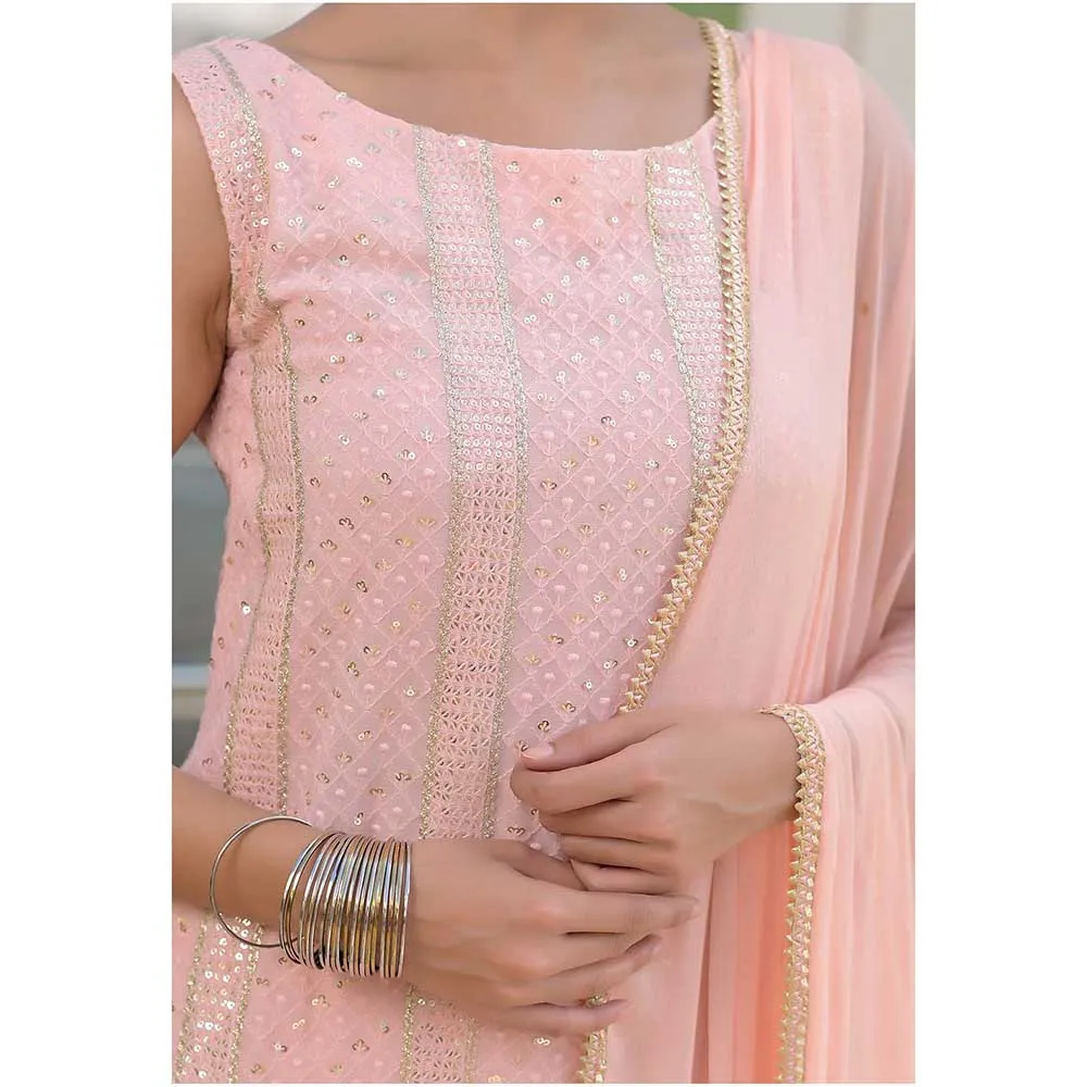 Rangpur Peach Chikankari Suit - Set of 3