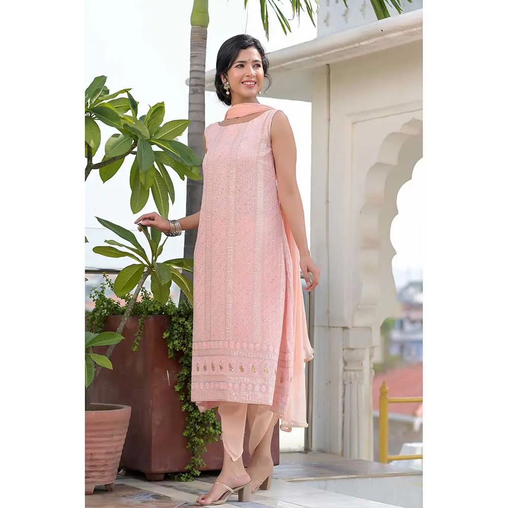 Rangpur Peach Chikankari Suit - Set of 3