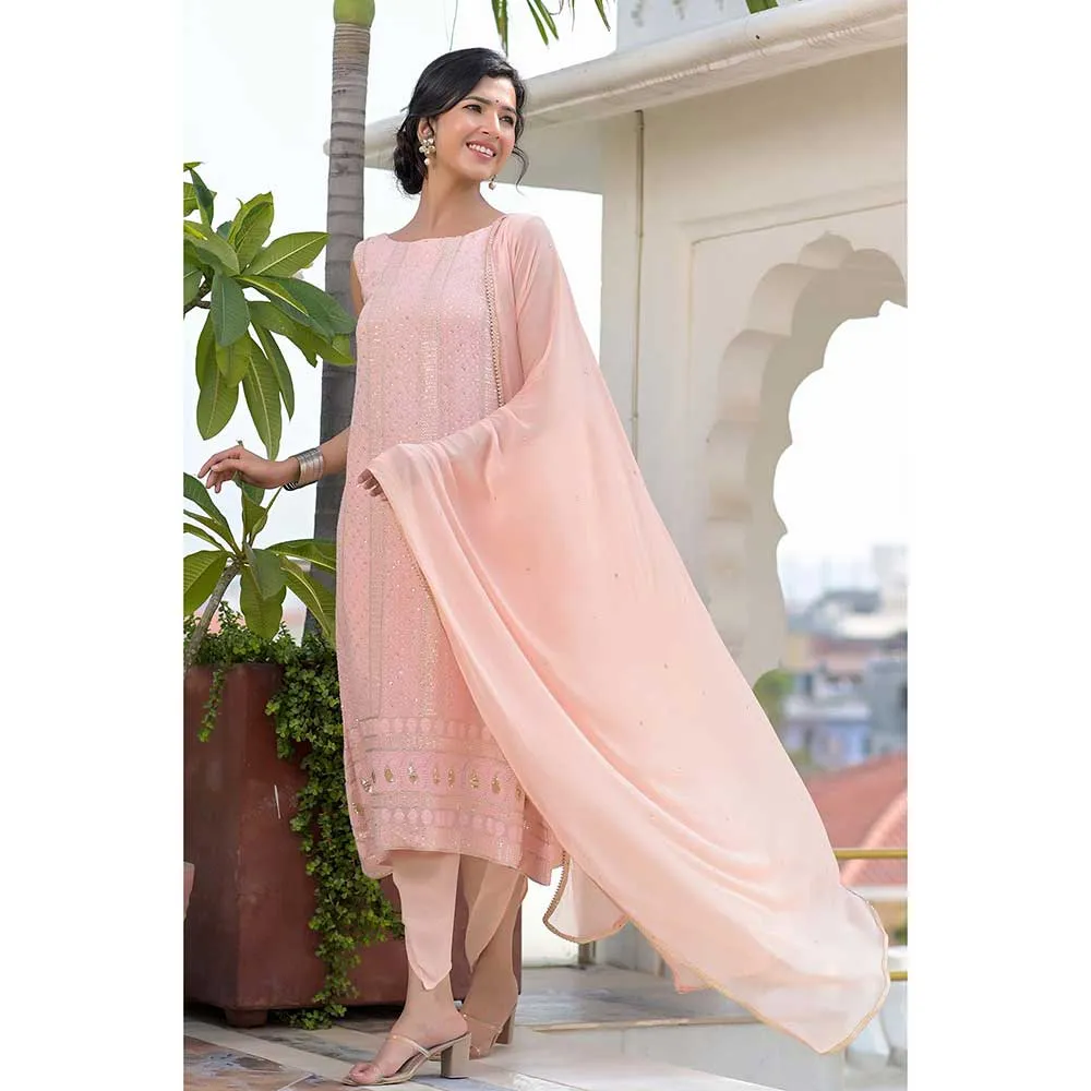 Rangpur Peach Chikankari Suit - Set of 3