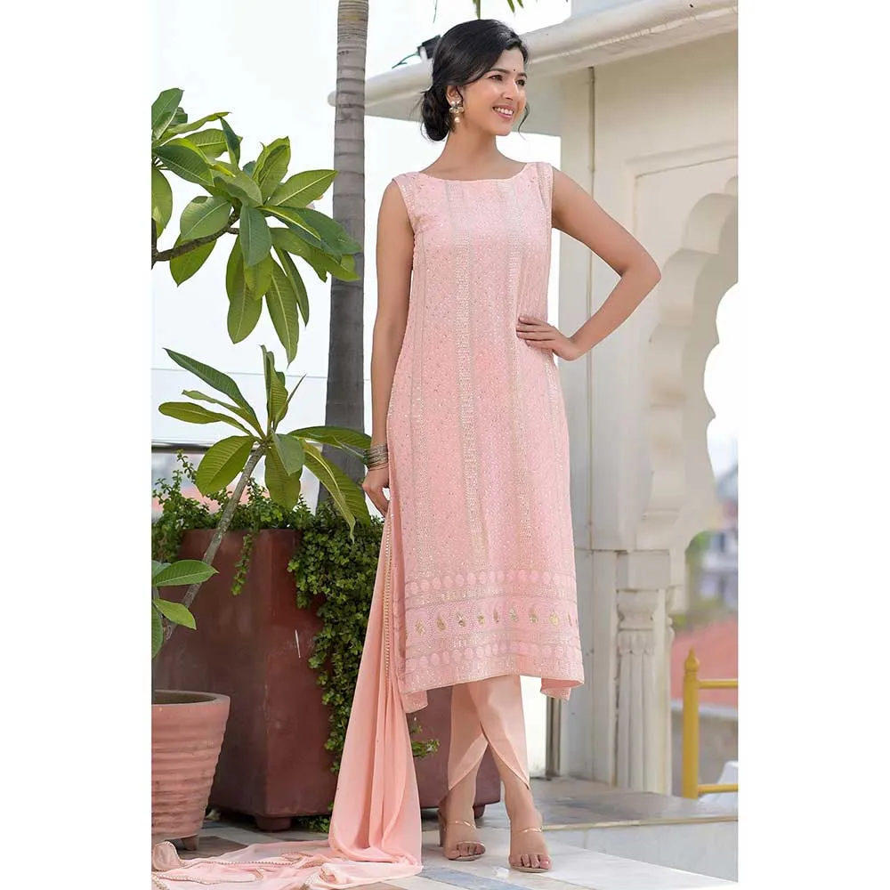 Rangpur Peach Chikankari Suit - Set of 3