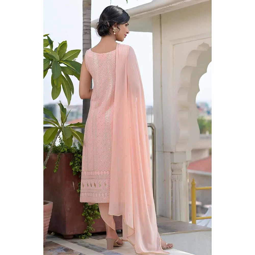 Rangpur Peach Chikankari Suit - Set of 3