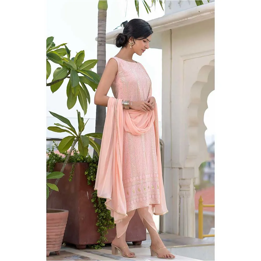 Rangpur Peach Chikankari Suit - Set of 3
