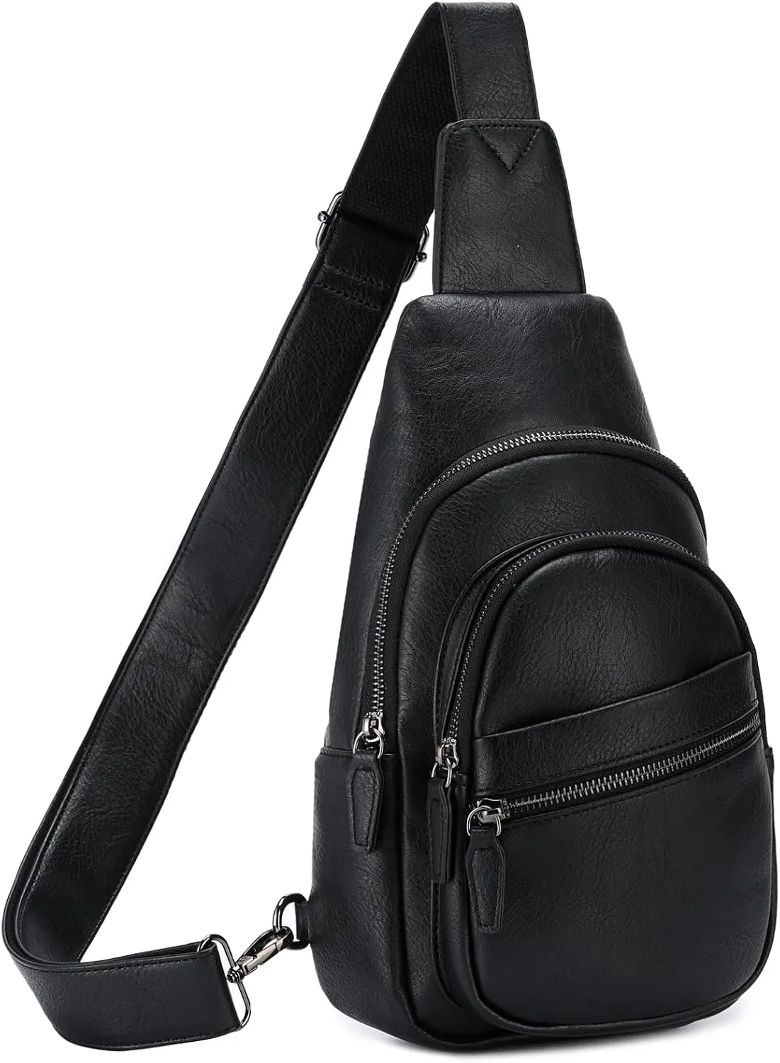 RAVUO Sling Bag, PU Leather Crossbody Backpack for Women Men Casual Hiking Daypack Multipurpose Chest Bag for Work College Black