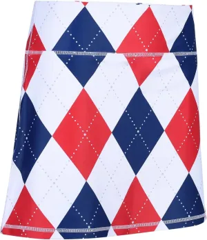 ReadyGOLF Classic Argyle Red, White & Blue Ladies Active Skort