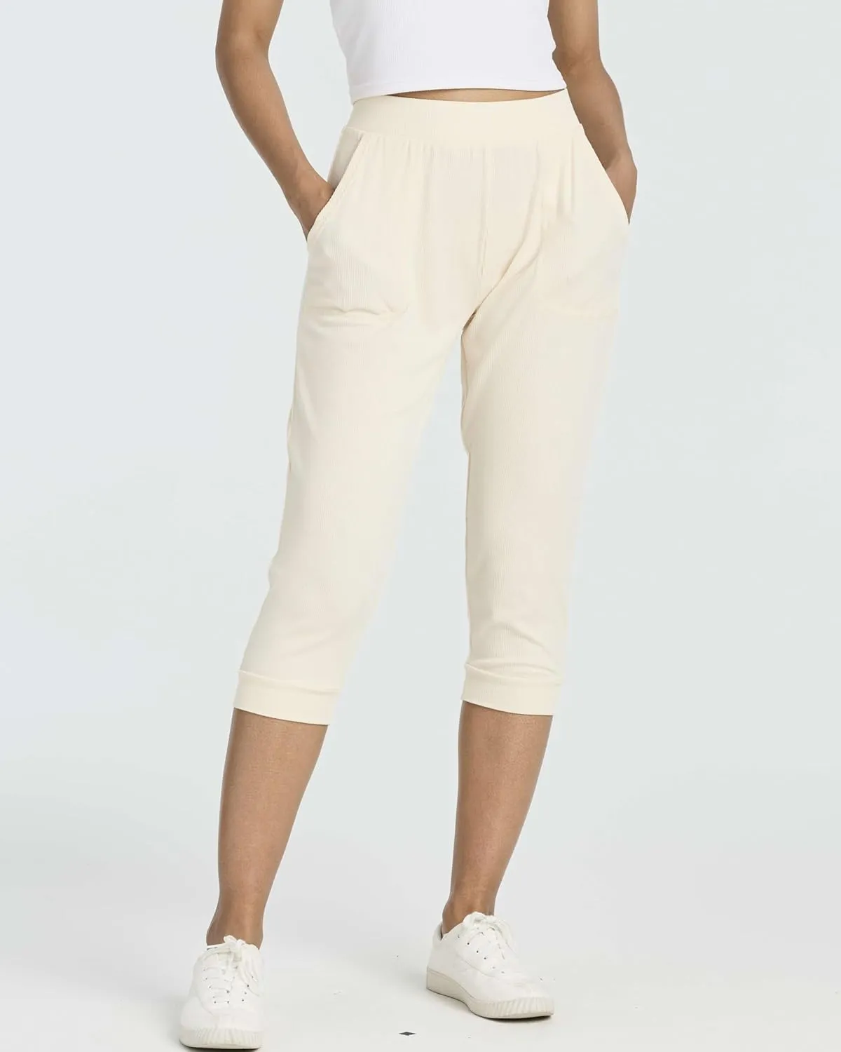 Real Essentials 3 Pack: Women's Ribbed Capri Jogger Lounge Sweatpants with Pockets Yoga Workout (Available in Plus Size)
