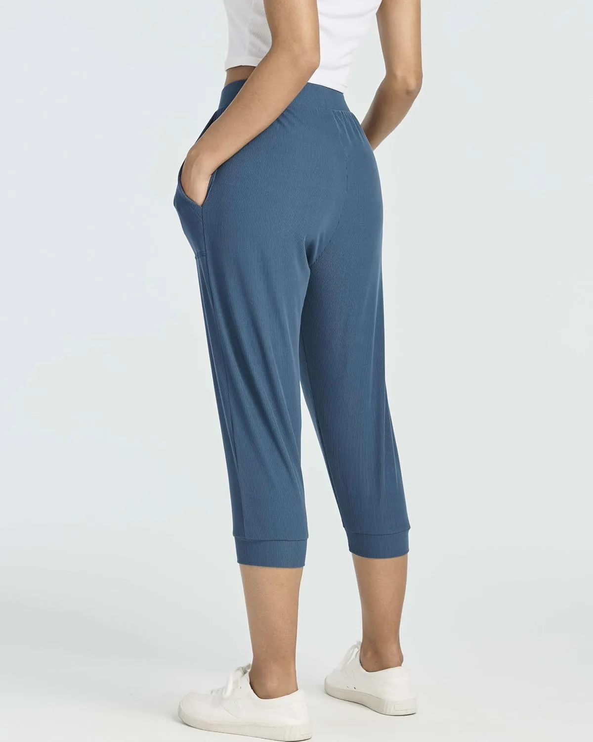 Real Essentials 3 Pack: Women's Ribbed Capri Jogger Lounge Sweatpants with Pockets Yoga Workout (Available in Plus Size)