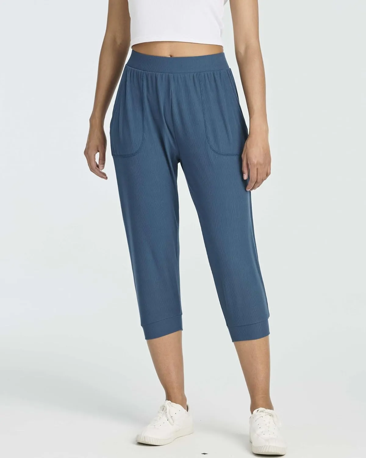 Real Essentials 3 Pack: Women's Ribbed Capri Jogger Lounge Sweatpants with Pockets Yoga Workout (Available in Plus Size)