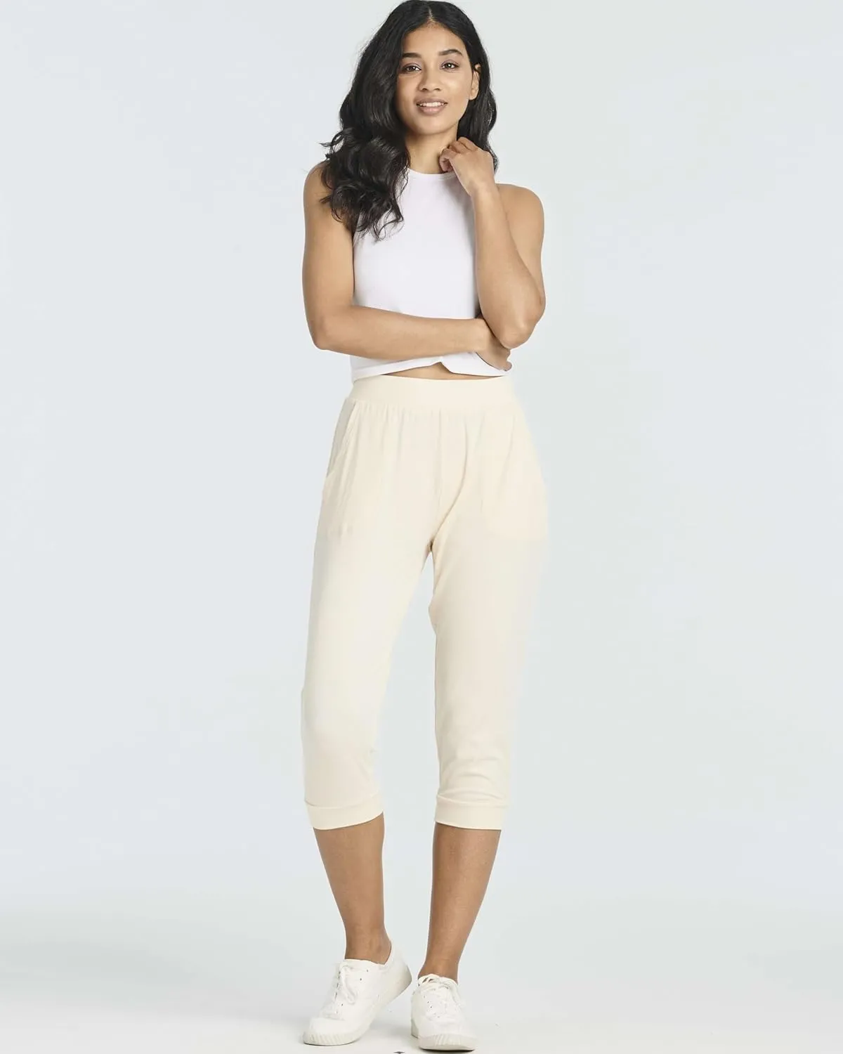 Real Essentials 3 Pack: Women's Ribbed Capri Jogger Lounge Sweatpants with Pockets Yoga Workout (Available in Plus Size)