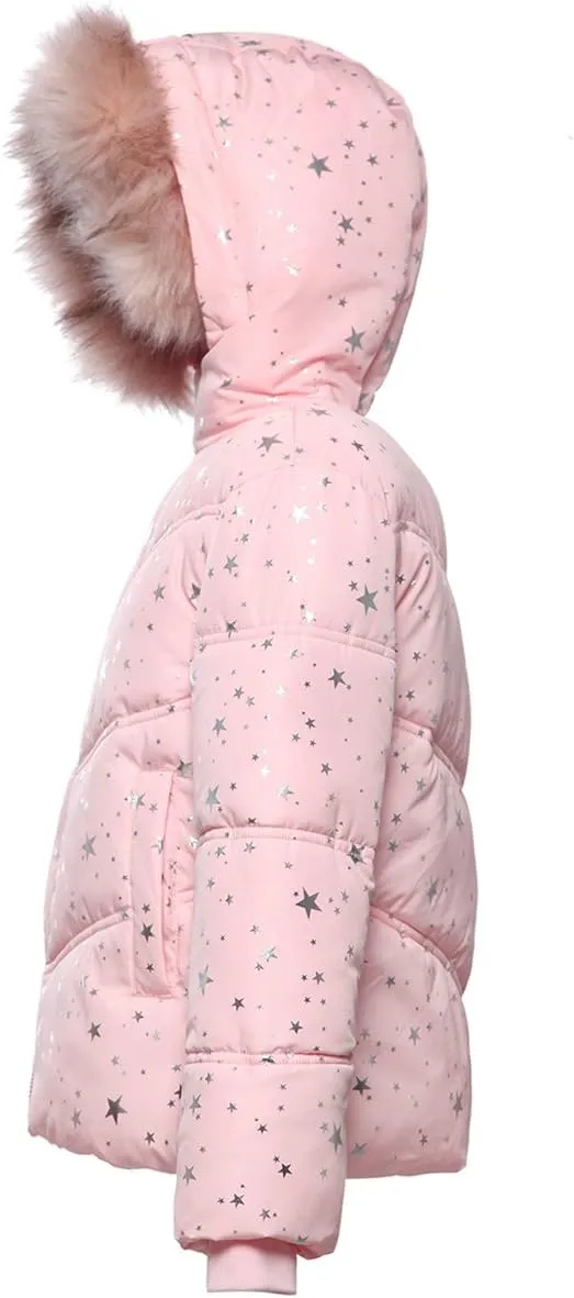 Rokka&Rolla Girls' Heavyweight Puffer Jacket Quilted Winter Coat with Hooded Faux Fur
