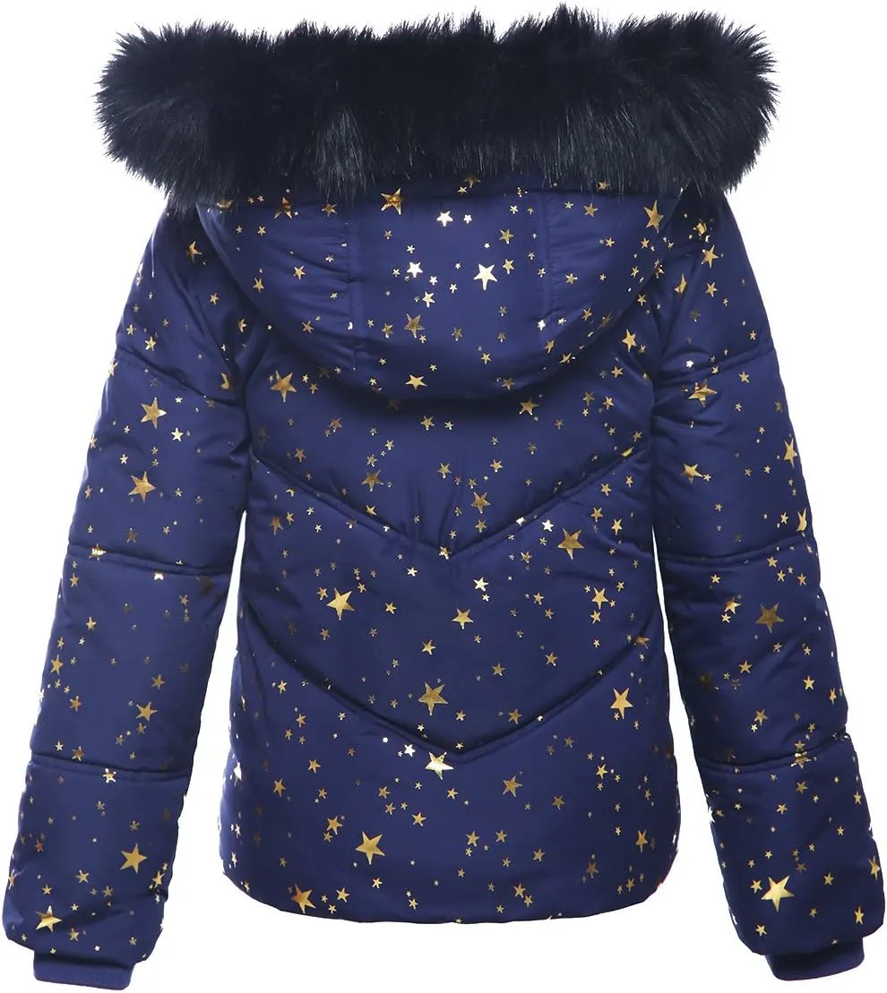 Rokka&Rolla Girls' Heavyweight Puffer Jacket Quilted Winter Coat with Hooded Faux Fur