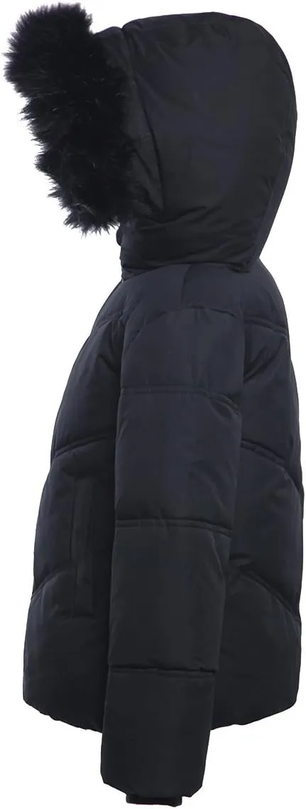 Rokka&Rolla Girls' Heavyweight Puffer Jacket Quilted Winter Coat with Hooded Faux Fur