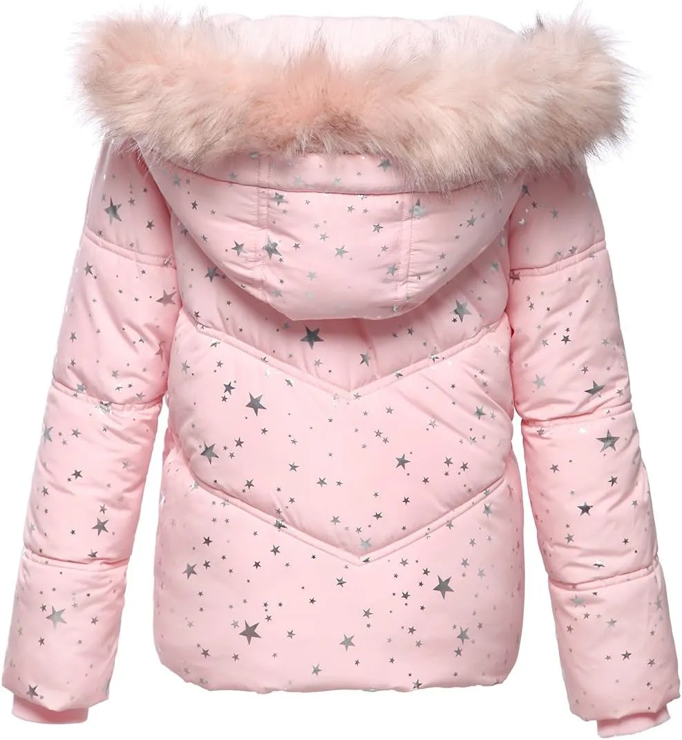 Rokka&Rolla Girls' Heavyweight Puffer Jacket Quilted Winter Coat with Hooded Faux Fur