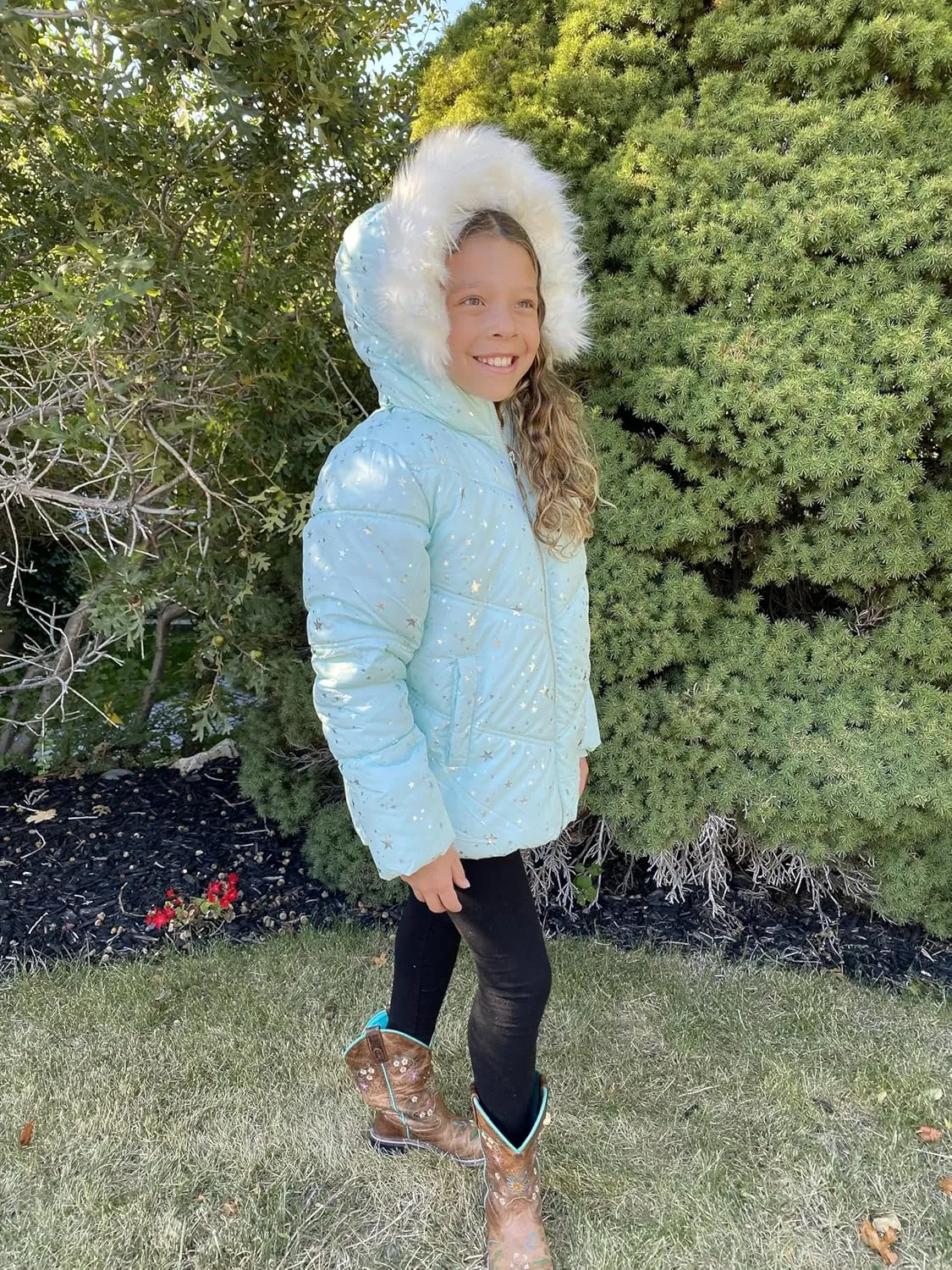 Rokka&Rolla Girls' Heavyweight Puffer Jacket Quilted Winter Coat with Hooded Faux Fur