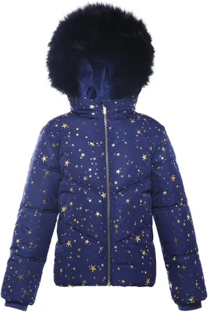 Rokka&Rolla Girls' Heavyweight Puffer Jacket Quilted Winter Coat with Hooded Faux Fur