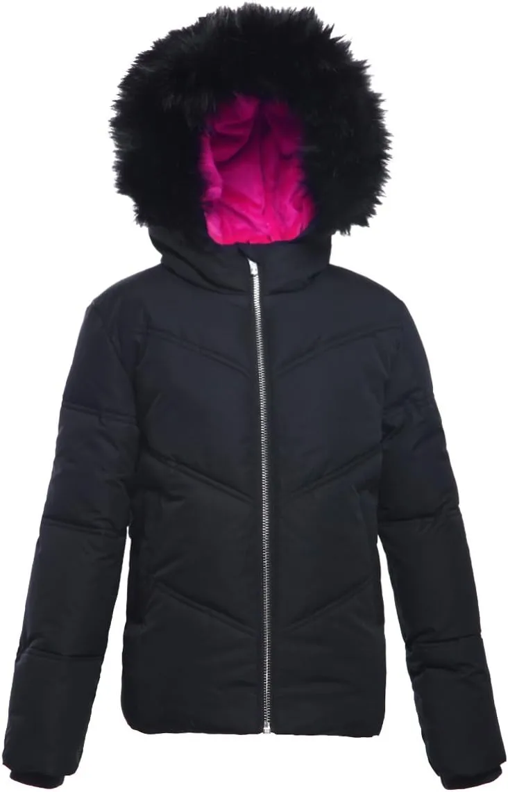 Rokka&Rolla Girls' Heavyweight Puffer Jacket Quilted Winter Coat with Hooded Faux Fur