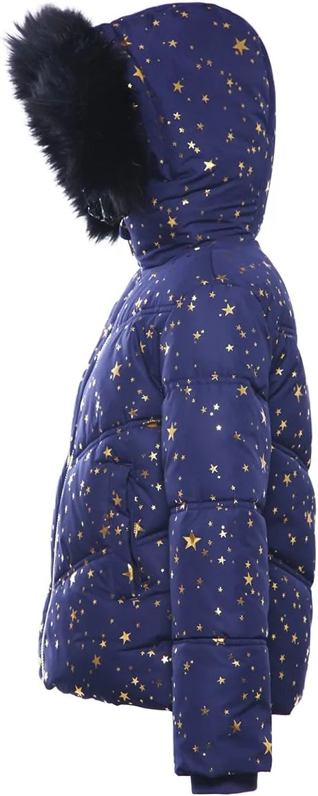 Rokka&Rolla Girls' Heavyweight Puffer Jacket Quilted Winter Coat with Hooded Faux Fur
