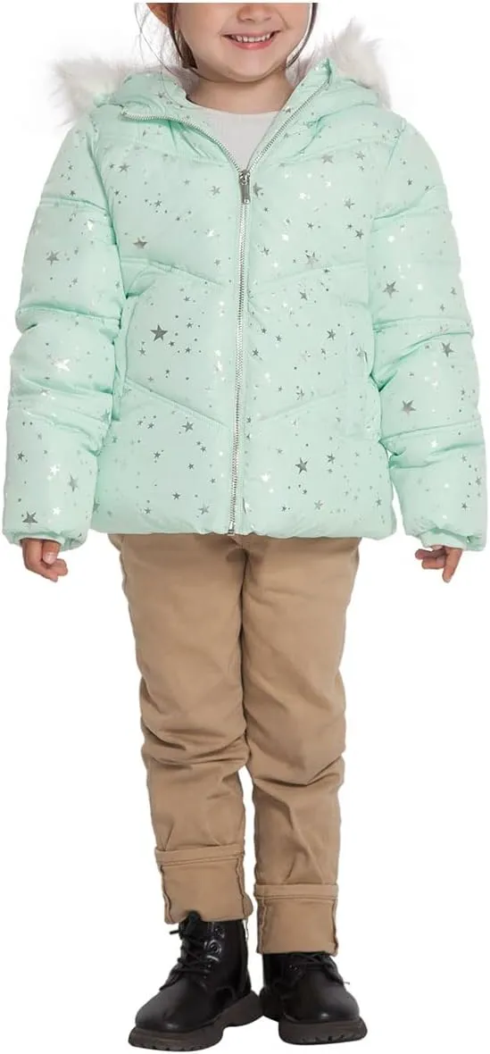 Rokka&Rolla Girls' Heavyweight Puffer Jacket Quilted Winter Coat with Hooded Faux Fur