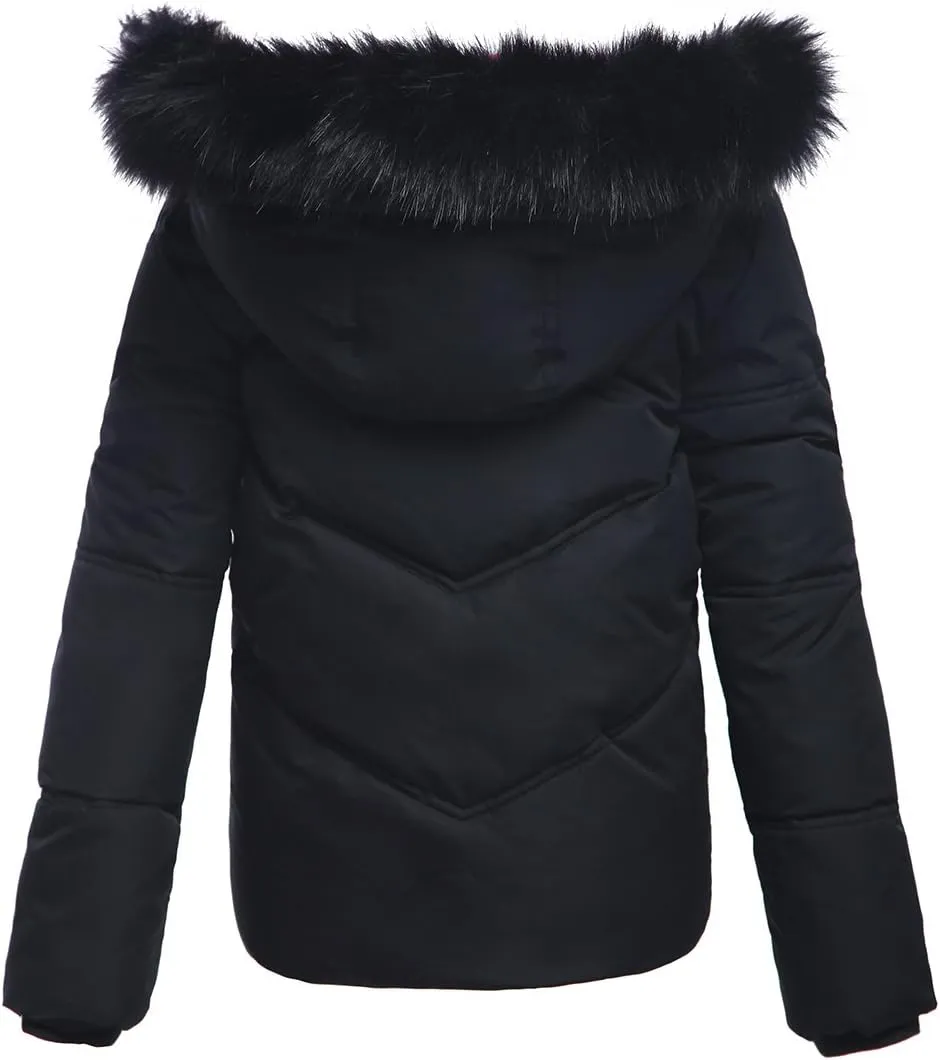 Rokka&Rolla Girls' Heavyweight Puffer Jacket Quilted Winter Coat with Hooded Faux Fur