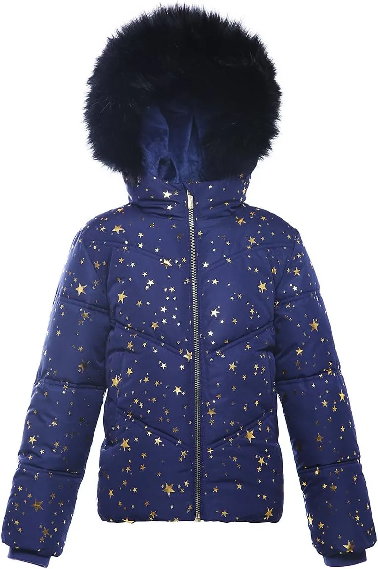 Rokka&Rolla Girls' Heavyweight Puffer Jacket Quilted Winter Coat with Hooded Faux Fur