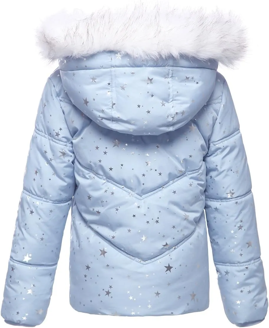 Rokka&Rolla Girls' Heavyweight Puffer Jacket Quilted Winter Coat with Hooded Faux Fur