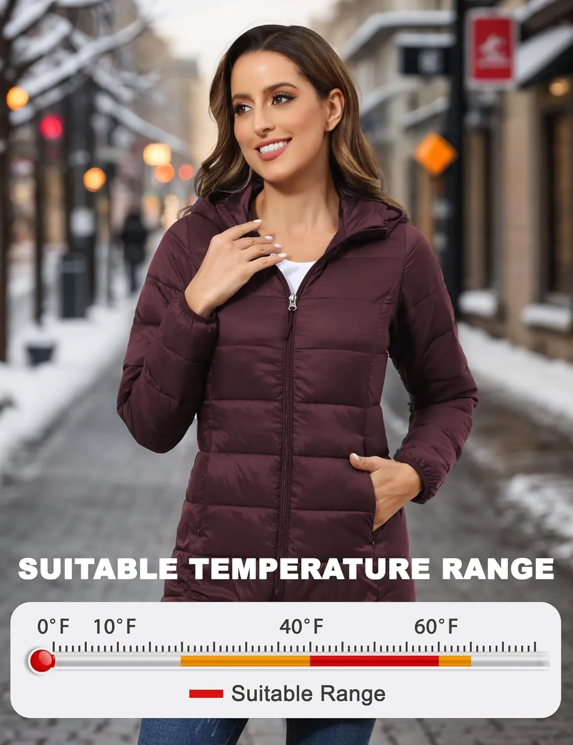 ROYAL MATRIX Women's Packable Puffer Jacket with Hood, Lightweight Long Quilted Puffer Coat with Pockets