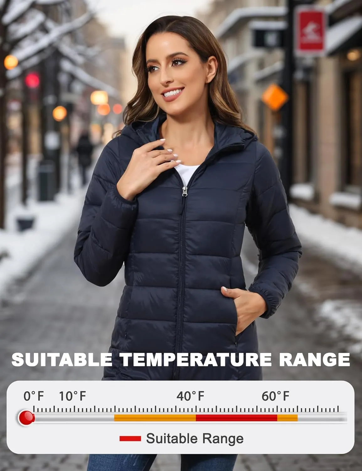ROYAL MATRIX Women's Packable Puffer Jacket with Hood, Lightweight Long Quilted Puffer Coat with Pockets