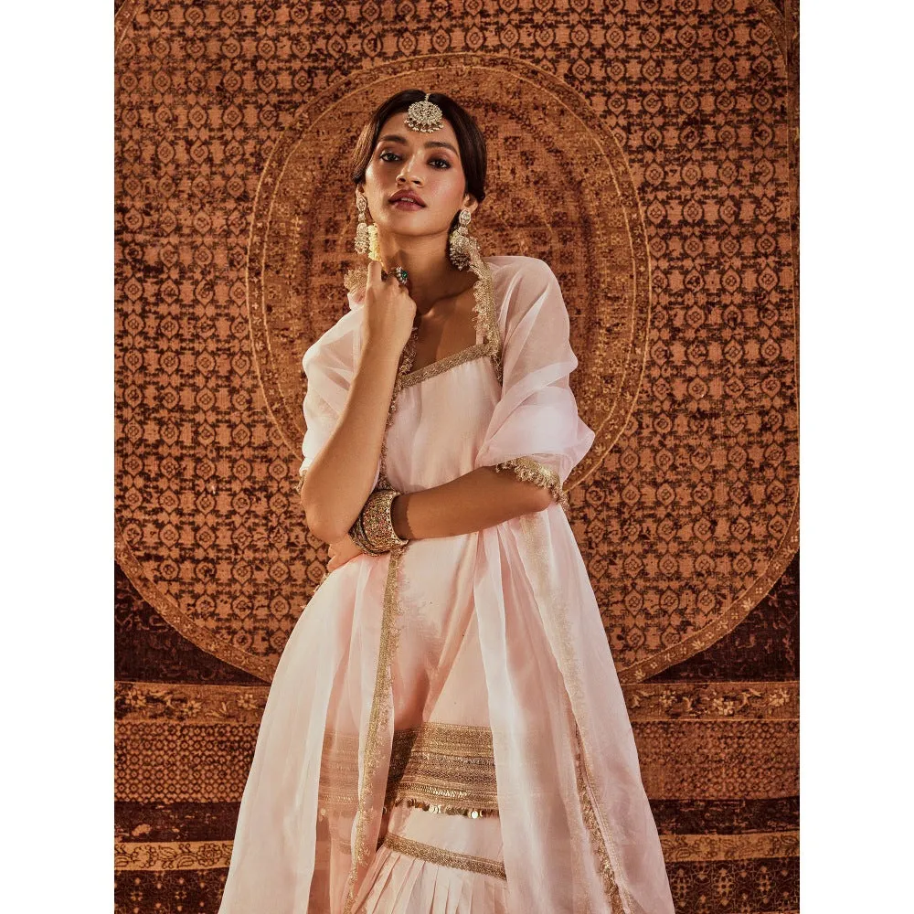 Roze Sultana Pink Sleeveless Kurta with Sharara & Dupatta (Set of 3)