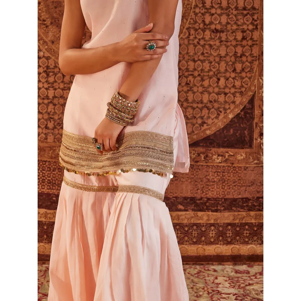 Roze Sultana Pink Sleeveless Kurta with Sharara & Dupatta (Set of 3)