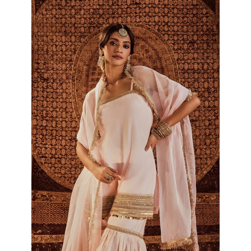 Roze Sultana Pink Sleeveless Kurta with Sharara & Dupatta (Set of 3)