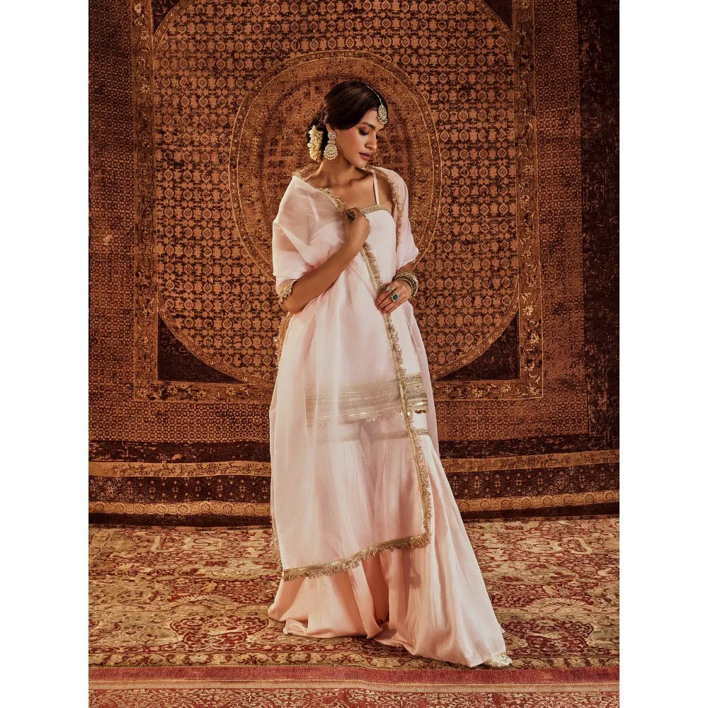 Roze Sultana Pink Sleeveless Kurta with Sharara & Dupatta (Set of 3)