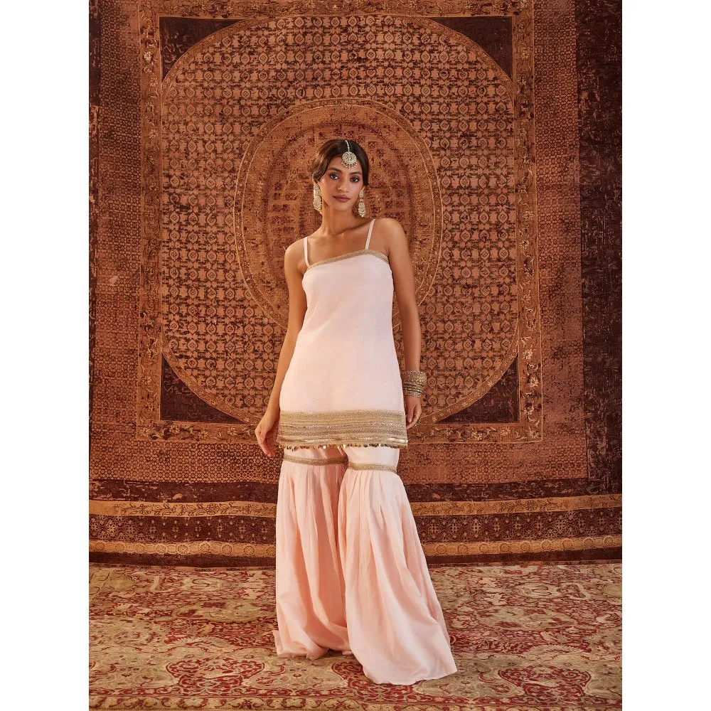 Roze Sultana Pink Sleeveless Kurta with Sharara & Dupatta (Set of 3)