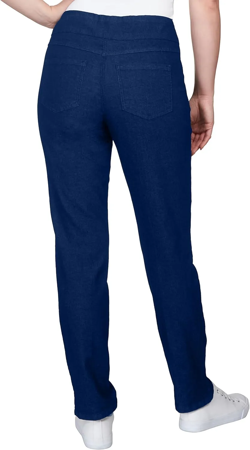 Ruby Rd. Womens Womens Mid-Rise Pull-on Straight Extra Stretch Light Weight Denim Pant