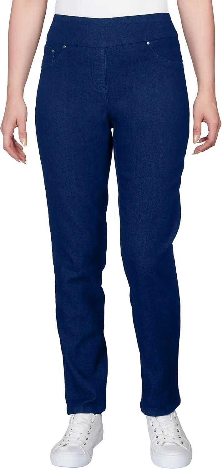 Ruby Rd. Womens Womens Mid-Rise Pull-on Straight Extra Stretch Light Weight Denim Pant