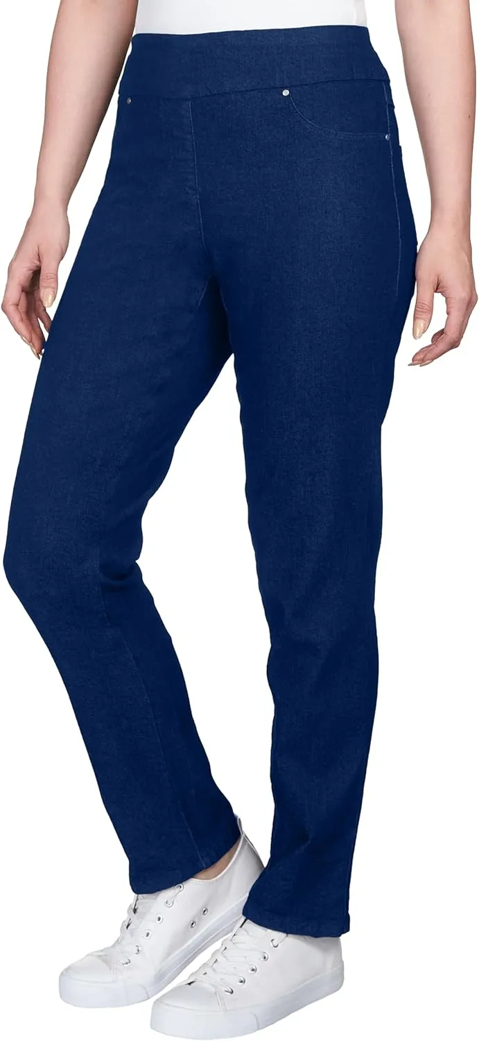 Ruby Rd. Womens Womens Mid-Rise Pull-on Straight Extra Stretch Light Weight Denim Pant