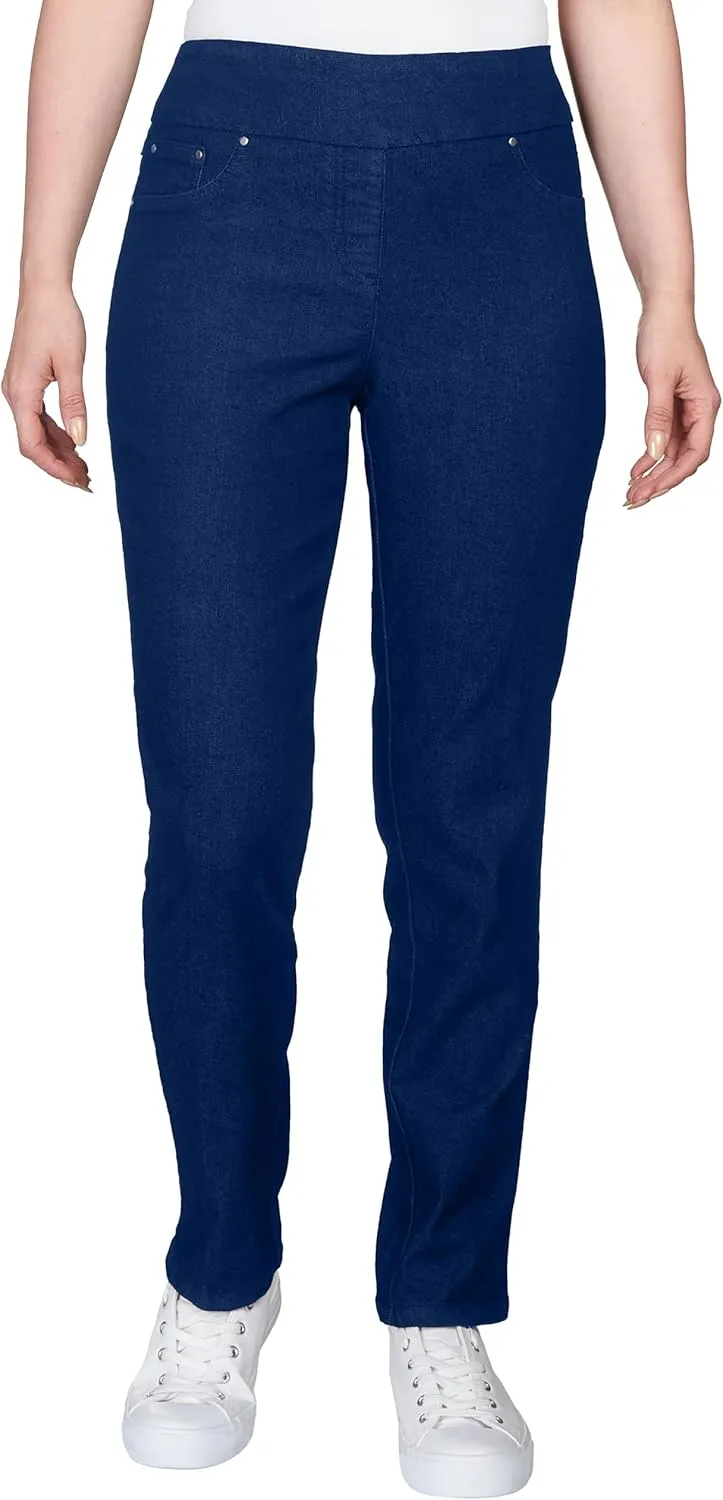 Ruby Rd. Womens Womens Mid-Rise Pull-on Straight Extra Stretch Light Weight Denim Pant